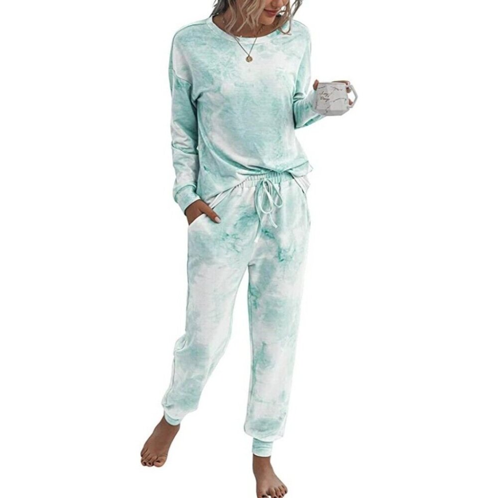 PRETTYGARDEN Women XL Purple Tie Dye 2 Piece Pajamas PJ Set Lounge Top Pants NWT - Picture 2 of 8
